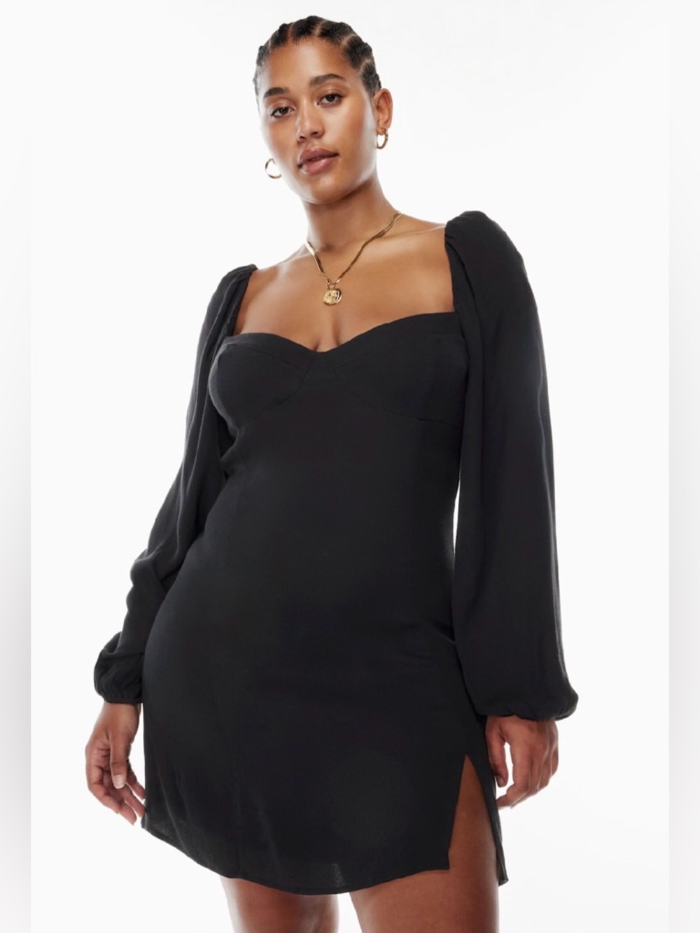 Aritzia Wilfred Novella Black Square-Neck Long-Sleeve Dress with Puff Sleeves 10